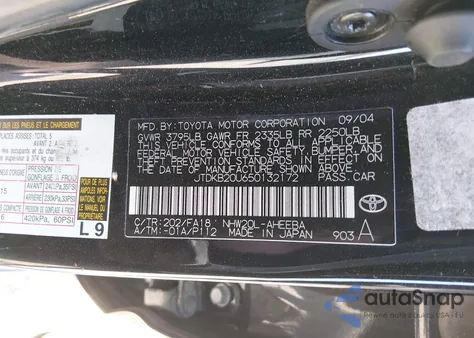 2005 Toyota Prius z USA, uszkodzony, nr VIN JTDKB20U650132172